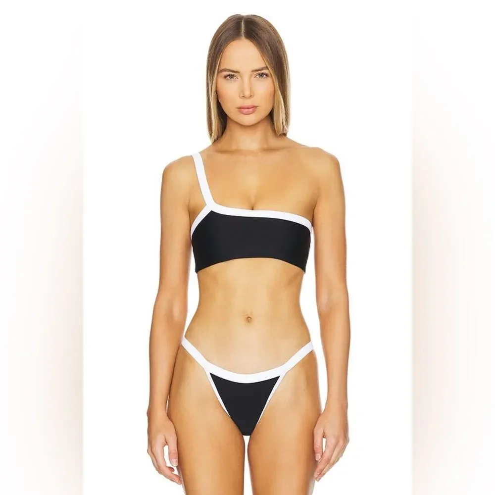 Zelia Top in Black & White bikini one shoulder Camila Coelho